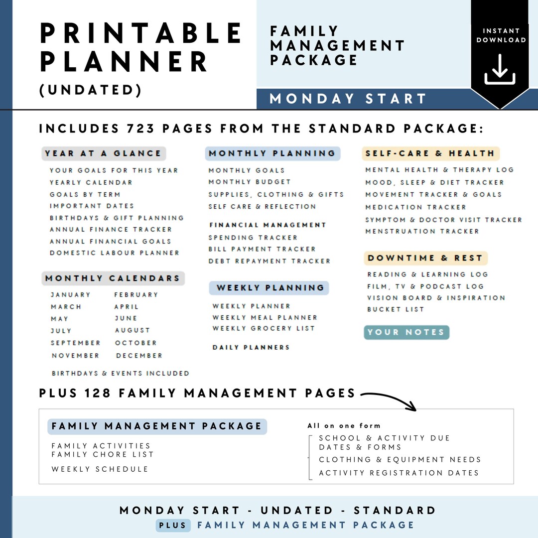 2025 Family Package Printable Planner, Monday Start, Daily Weekly ...