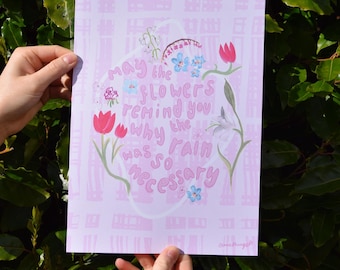 May the Flowers A4 Grafik Text Inspiration Motivation Groovy Zitat Pink Kunstdruck für die Wand