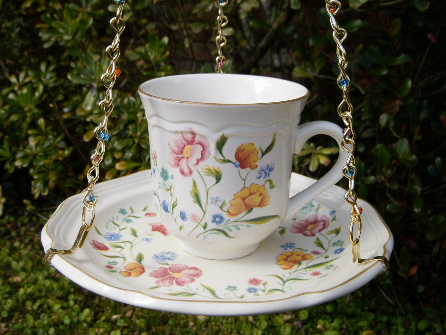 Hanging Tea Cup Birdfeeder REPURPOSED Vintage Cup and Saucer Etsy