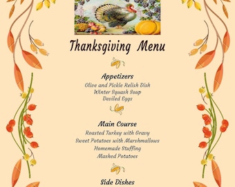 Thanksgiving Menu Template Editable Etsy