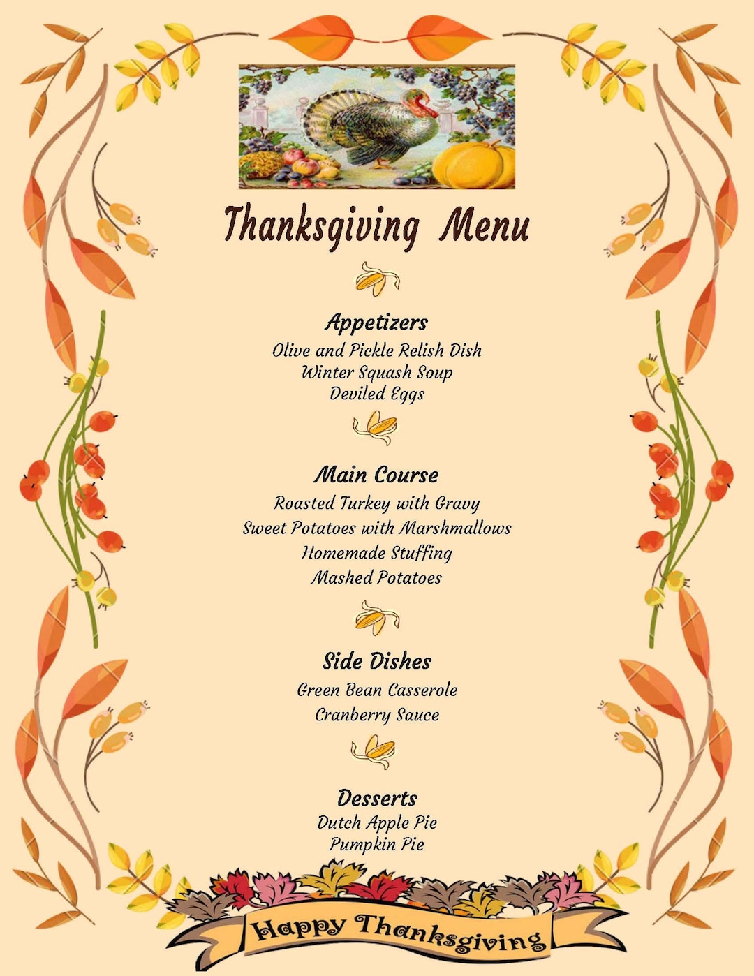 Black angus thanksgiving day menu