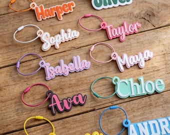Personalized Name Tag Keychain for Kids Backpack, Custom 3D Printed Bag Charm, Water Bottle Identity Tag, Lunch Box Label, School Team Gift