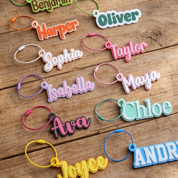 Personalized Name Tag Keychain for Kids Backpack, Custom 3D Printed Bag Charm, Water Bottle Identity Tag, Lunch Box Label, School Team Gift