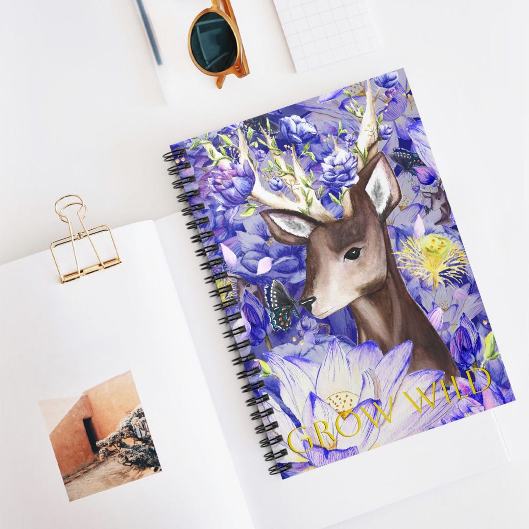 Watercolor Deer Blank Spiral Notebook Wilderkind Deer With Floral ...