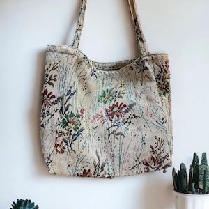 Floral Tote Bag, Custom Size Thick Tapestry Floral Botanical Tote Bag, Shoulder Tote Bag, Shopping Tote Bag, Minimalist Style Bag, Gift