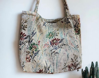 Floral Tote Bag, Custom Size Thick Tapestry Floral Botanical Tote Bag, Shoulder Tote Bag, Shopping Tote Bag, Minimalist Style Bag, Gift