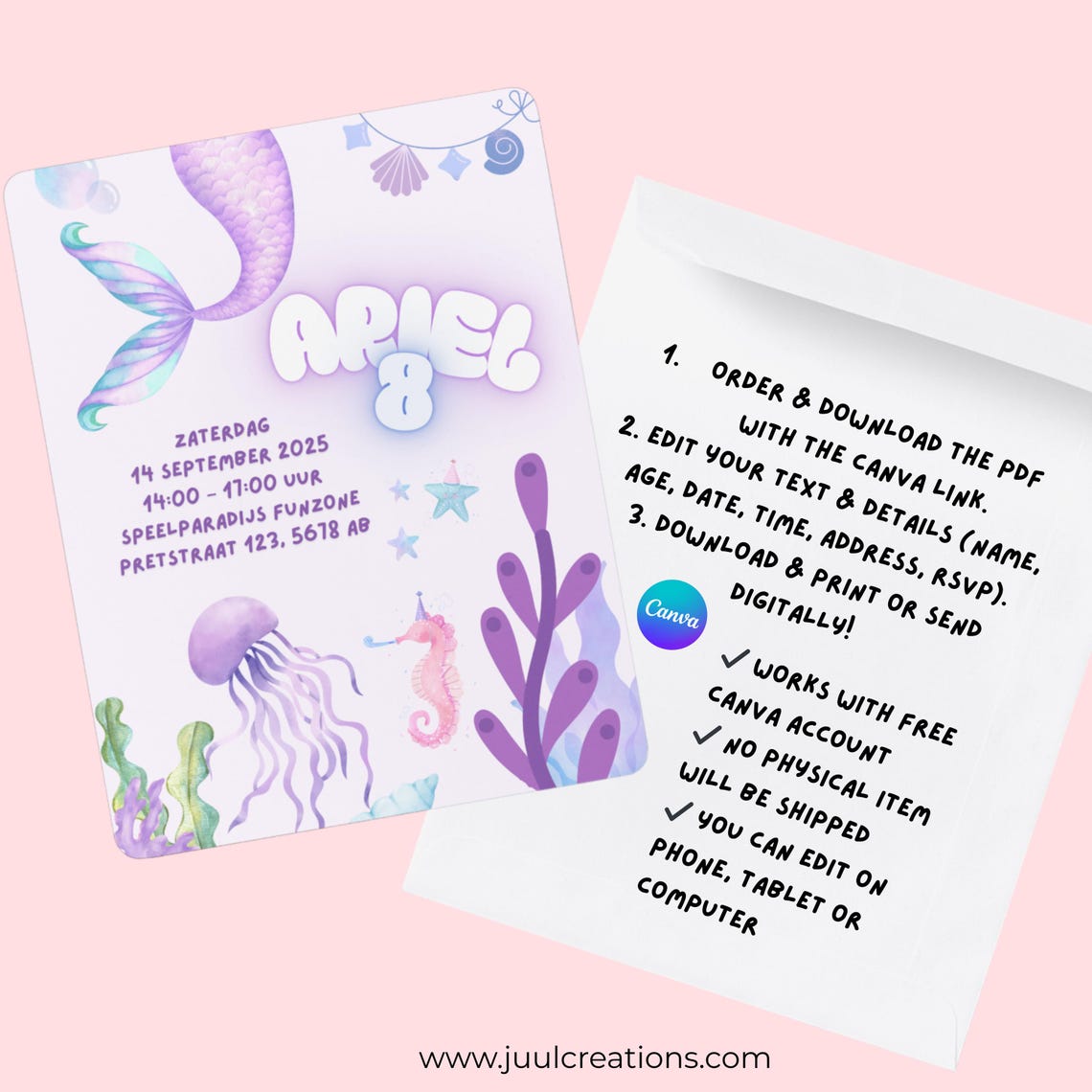 Editable Mermaid Party Invitation Kids Under the Sea Birthday Invite ...