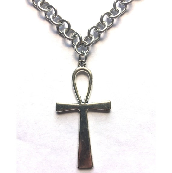 Large Ankh Necklace Long Chain Silver Jewelry - Big Silver Ankh Pendant