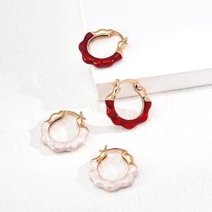 Sterling Silver Enamel Hoop Earrings – Red or White Half-Enamel Drop Hoops