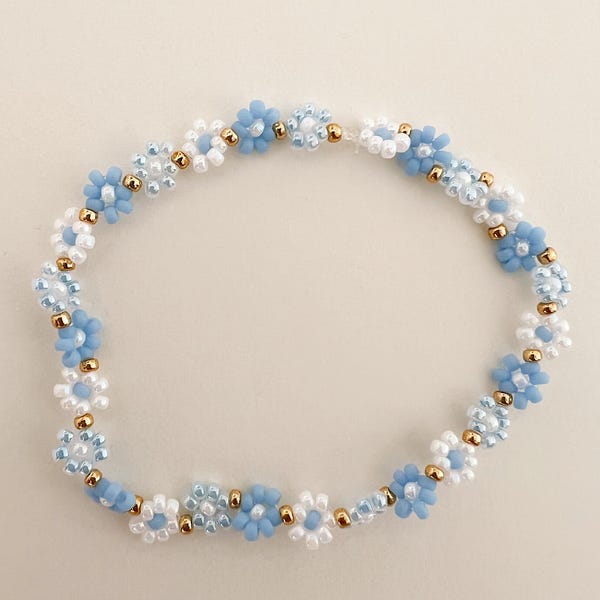 Pulsera de cuentas de flores / Brazalete elástico con cuentas simples y vibrantes de margaritas / Joyería de primavera colorida hecha a mano / Regalo delicado para ella