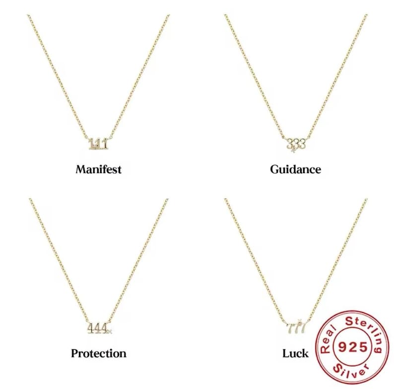 numbers neckace - 925 sterling silver gold necklace - chain necklace - pendant necklace - meaningful jewelery - angel numbers image 3