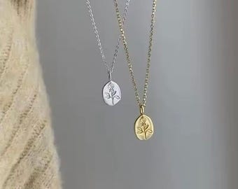 925 sterling silver and gold rose flower oval pendant necklace - women’s necklace - pendant necklace - birthday gift - engraved flower