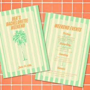 Retro Palm Bachelorette Itinerary Template | Editable Weekend Schedule | Bachelorette Party Printable | Canva Girls Trip Digital Invite