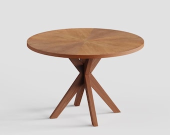 Solid Wood Round Dining Table - Cross Leg Design, 4 to 6 Seat Dining Room Dinner Table