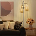 Boho Floor Lamp with 3 Bulbs - Rattan Shade, Rotary Switch