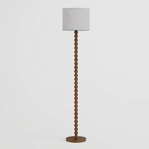 Solid Wood Beaded Floor Lamp with Linen Shade, Rustic Farmhouse Reading Light, Boho Standing Lamp for Living Room Bedroom Decor image 6