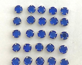 Vintage 4.75mm Rose Montee 2 hole sew ons - Blue/Silver Setting