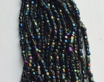Vintage Czech Cut Glass Beads - Green Iris - 1 hank