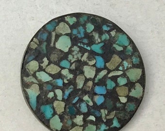 Vintage Turquoise Mosaic Button from India - 1 Button