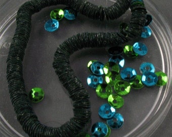 Vintage Sequins -  4mm Blue and Green Metallic Color