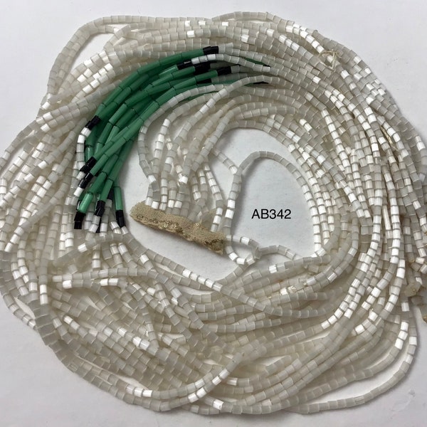Vintage European Glass Bugle Beads - White And Green Satin