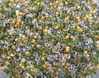 Vintage Italian Micro Seed Beads - Green and Yellow Mix