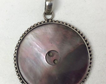 Vintage Shell Button and Silver Pendant