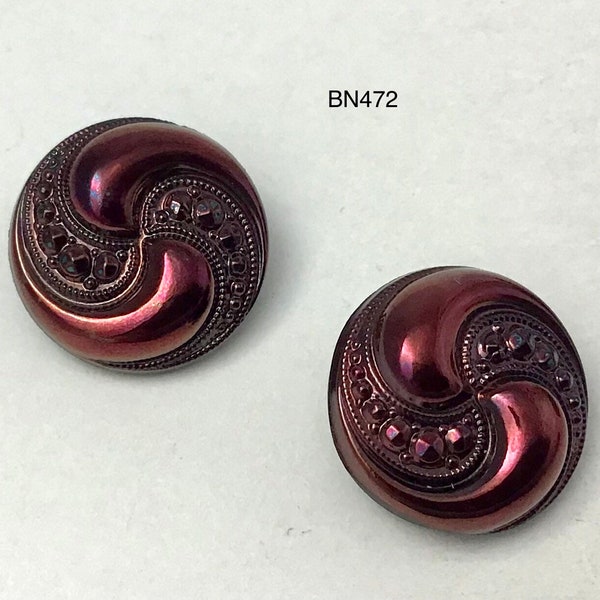 Czech Glass Buttons - 2 PLUM Metallic