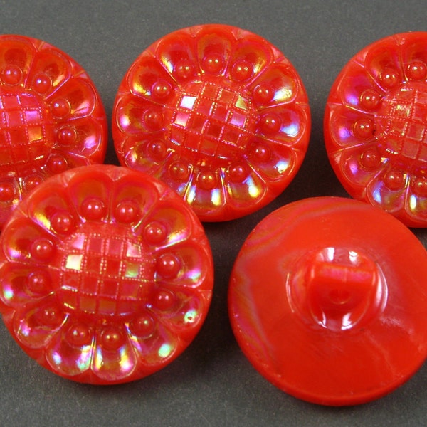 Vintage Czech Glass Buttons - 5 Orange Glass with AB