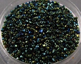 Vintage Cut  Glass Beads - Green Iris