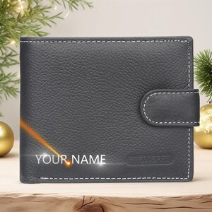 Black Personalized Genuine Leather Men’s Wallet – Custom Zipper Wallet with Card Holder & Coin Pocket – Perfect Gift for Him, christmas gift