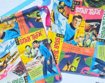 Rara bolsa de tecido com cordão de quadrinhos Star Trek vintage: item de colecionador