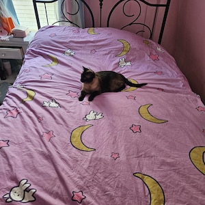 Usagi's Day Dream Duvet Cover for Bed Lunar Bunny Moon and Stars Themed Bedspread