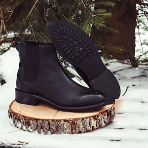Men&#39;s Handmade Black Ankle High Boot, Chelsea Leather Fashion Boots