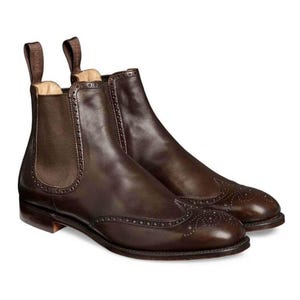 Men&#39;s Handmade Men&#39;s Brown Ankle High Cap Toe Brogue Chelsea Leather Boots