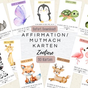 30 cartes d'affirmation pour enfants | Cartes d'encouragement | anniversaire | encouragement | amour de soi | cadeau | Cartes de pleine conscience | animaux du zoo bébés animaux