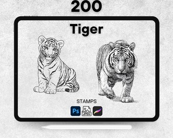 200 Tiger Procreate Stamps, Procreate Animal Brushes, Photoshop Tiger Stamps, Tiger Digital Stamps