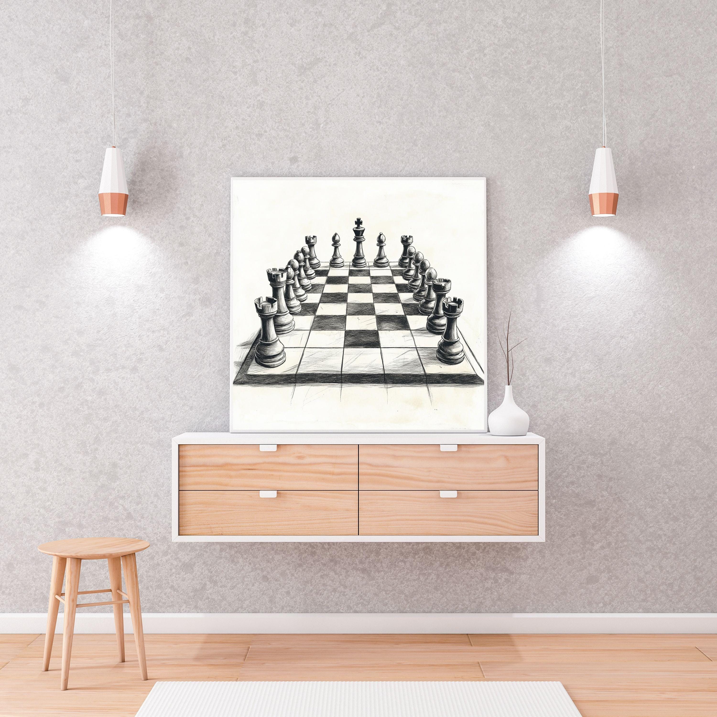 Square Chess Move Sketch Art, Black and White Printable Wall Art ...