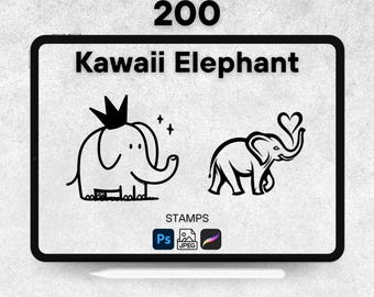 200 Kawaii Elephant Procreate Stamps, Procreate Elephant Brushes, Photoshop Elephant Stamps, Elephant Digital Stamps