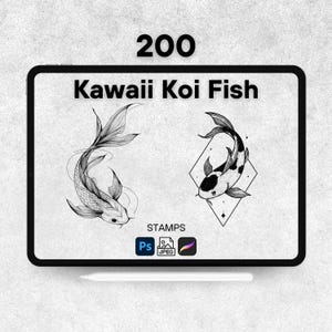 200 kawaii koifiskar Procreate-stämplar, Procreate Koi-penslar, Photoshop-koifiskarstämplar, digitala koi-stämplar