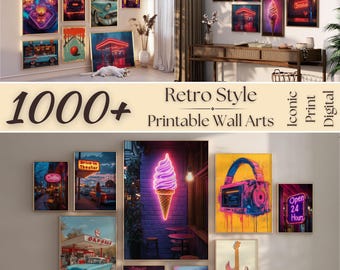 1000+ Retro Wall Art Bundle, Vibrant and Nostalgic Printable Art Prints, Classic Retro Decor Set, Digital Download, High-Quality Designs
