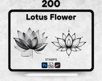 200 Lotus Flower Procreate Stamps, Procreate Floral Brushes, Photoshop Lotus Stamps, Lotus Digital Stamps