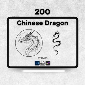 200 kinesiska drake Procreate-stämplar, Procreate mytiska penslar, Photoshop-drakestämplar, digitala drakestämplar