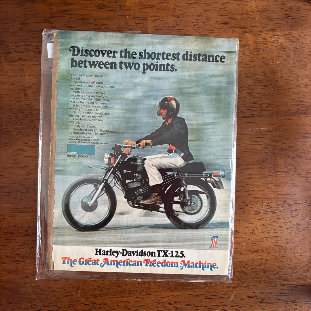 1973年 - ハーレーダビッドソン広告 - 「TX-125」バイク - オリジナル 