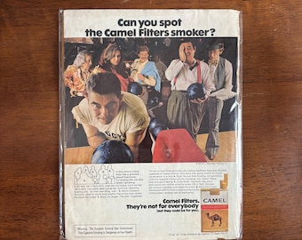 1973 - Camel Cigarette Ad - "Bowling" - Original Vintage Collectible