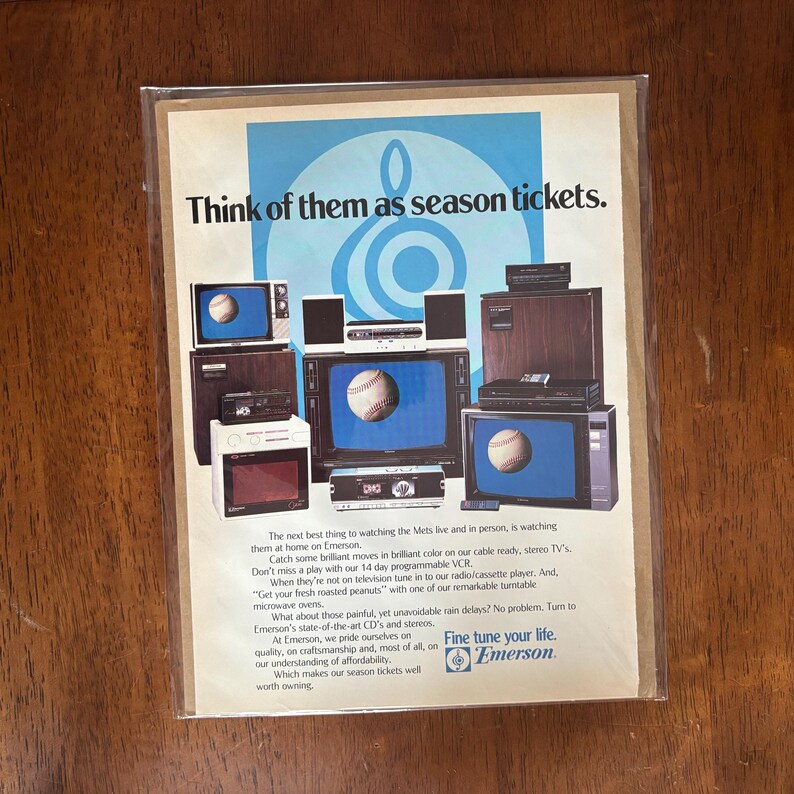 1988 - Emerson TV Electronics Ad - NY Mets Baseball - Original Vintage Collectible image 1