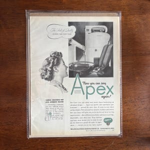 1946 - Annonce d&#39;appareils ménagers APEX - Objet de collection vintage original