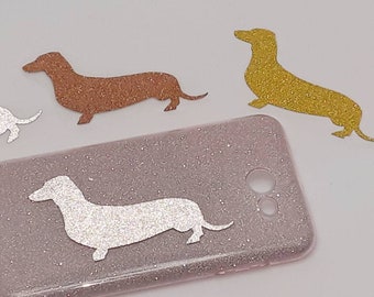 Glitter Dachshund Vinyl Decal Sticker Wiener Dog Weenie Weiner ~ Phone Laptop ~ Gold Silver Bronze