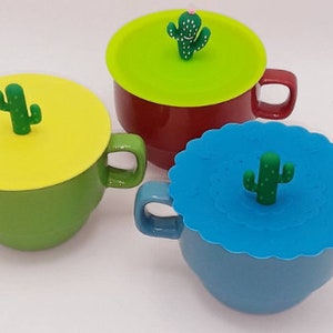 Cactus 3D Farmhouse Silicone Coffee Mug Drinking Glass Tea Cup Cover Lid Topper Lace Top Cap Design ~   Great for a Unique Gift