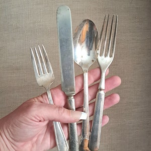 4pc Vintage Lot Misc. Place Setting four Pieces Fork Spoon Knife Flatware Silver Silverware